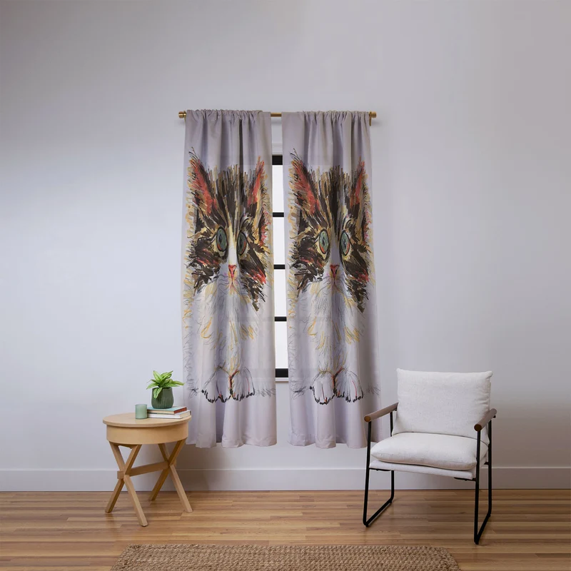 Charming Cat Illustration Window Curtain