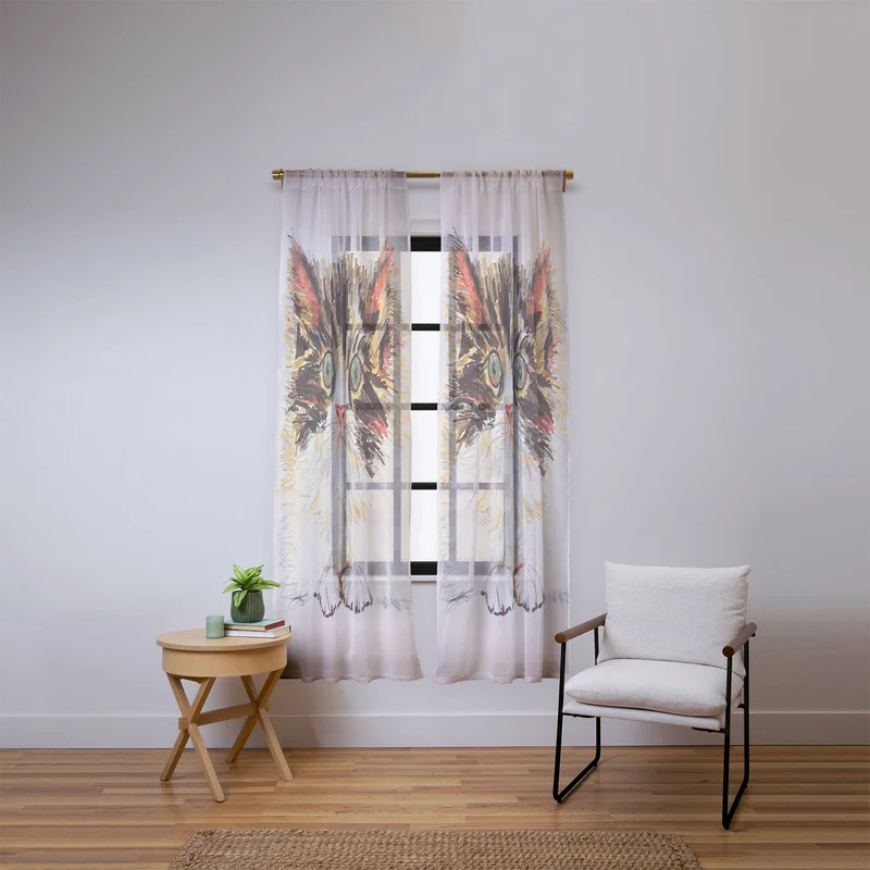 Charming Cat Illustration Window Curtain