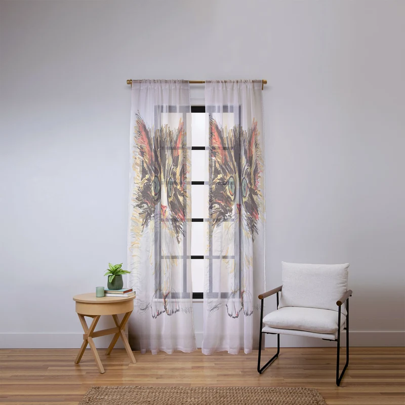 Charming Cat Illustration Window Curtain