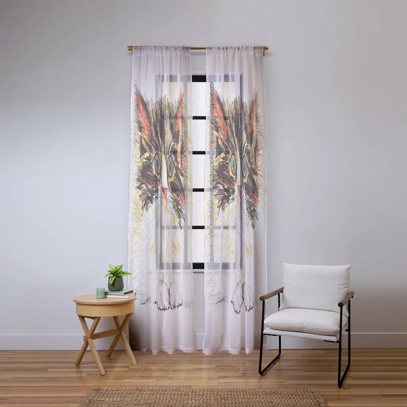 Charming Cat Illustration Window Curtain