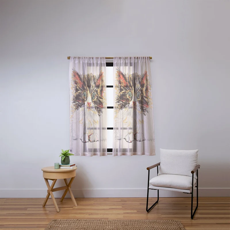 Charming Cat Illustration Window Curtain