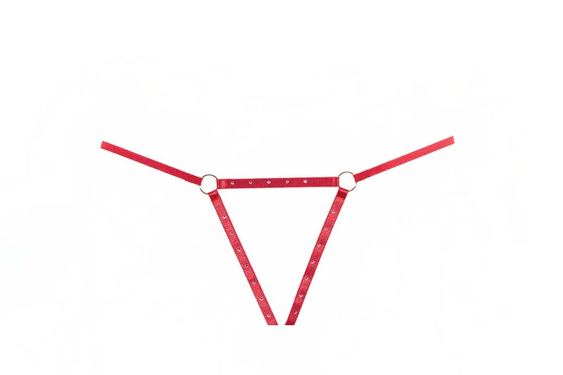 Verleidelijke rode kousenband- en slipset met strassbandjes - Allure Ashley Collection