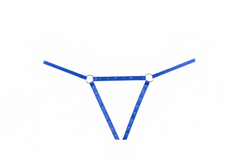 Luxe blauwe kousenband-slipset met strass-bandjes - Ashley van Allure Lingerie