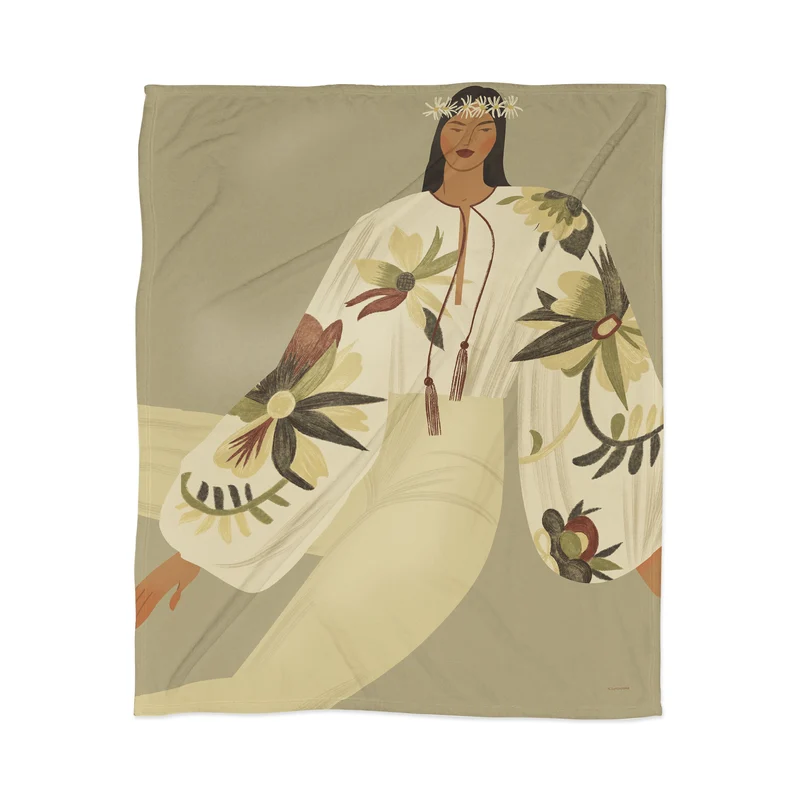Ethnic portrait woman in a daisy wreath Throw Blanket