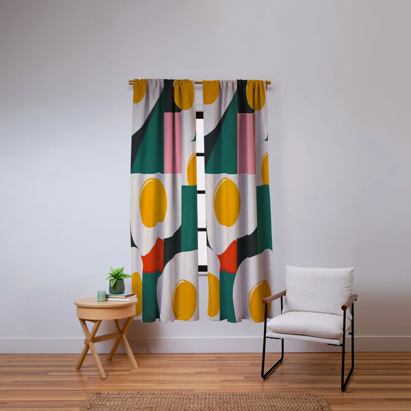 Playful Retro Abstract Eggs with Colorful Geometric Shapes Window Curtain