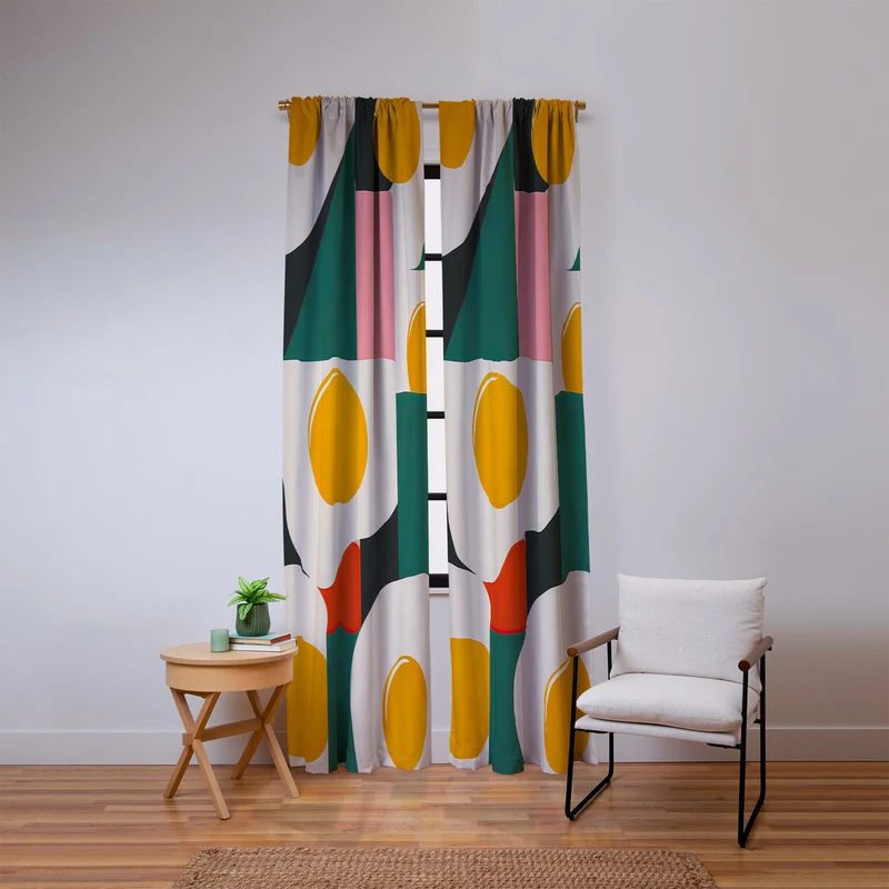 Playful Retro Abstract Eggs with Colorful Geometric Shapes Window Curtain