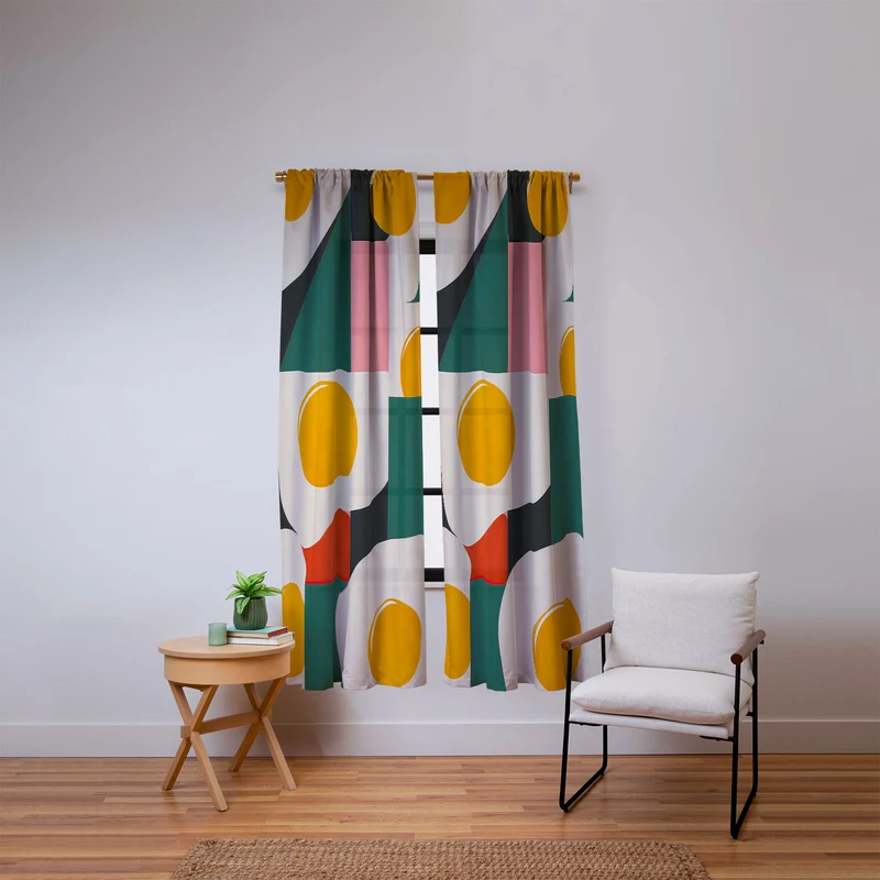 Playful Retro Abstract Eggs with Colorful Geometric Shapes Window Curtain