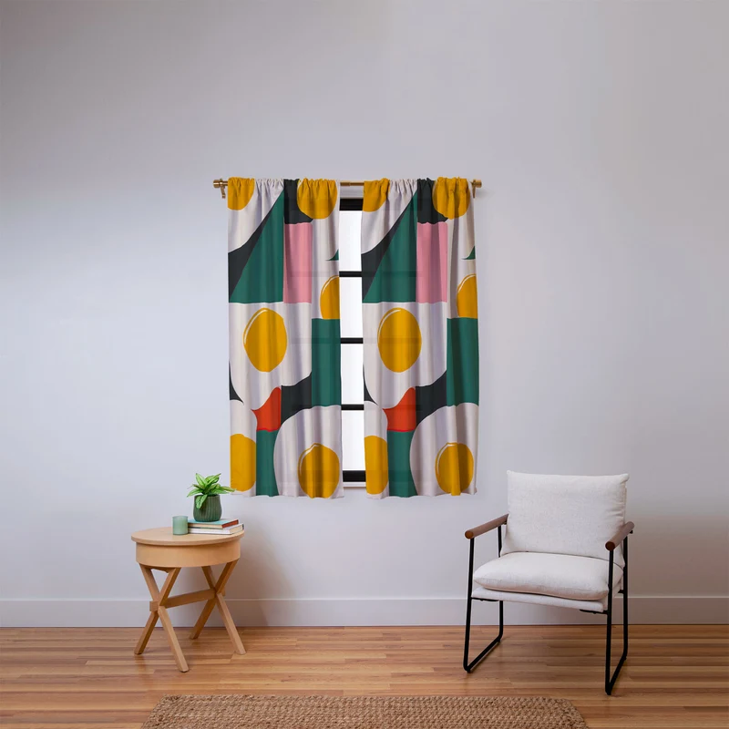 Playful Retro Abstract Eggs with Colorful Geometric Shapes Window Curtain