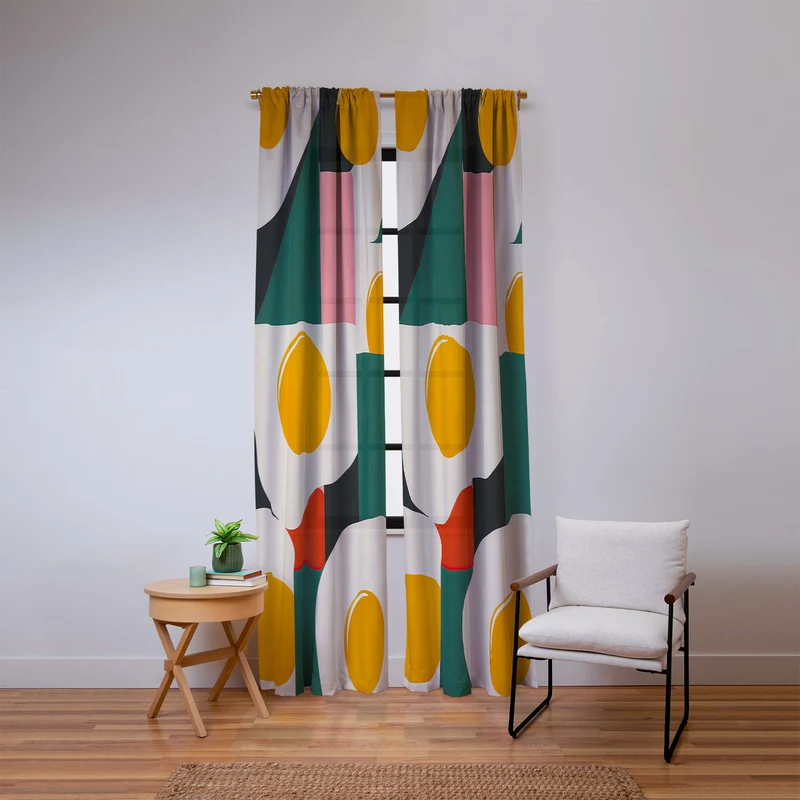 Playful Retro Abstract Eggs with Colorful Geometric Shapes Window Curtain