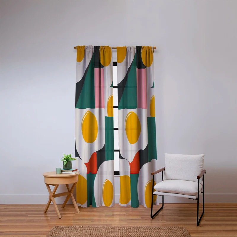 Playful Retro Abstract Eggs with Colorful Geometric Shapes Window Curtain