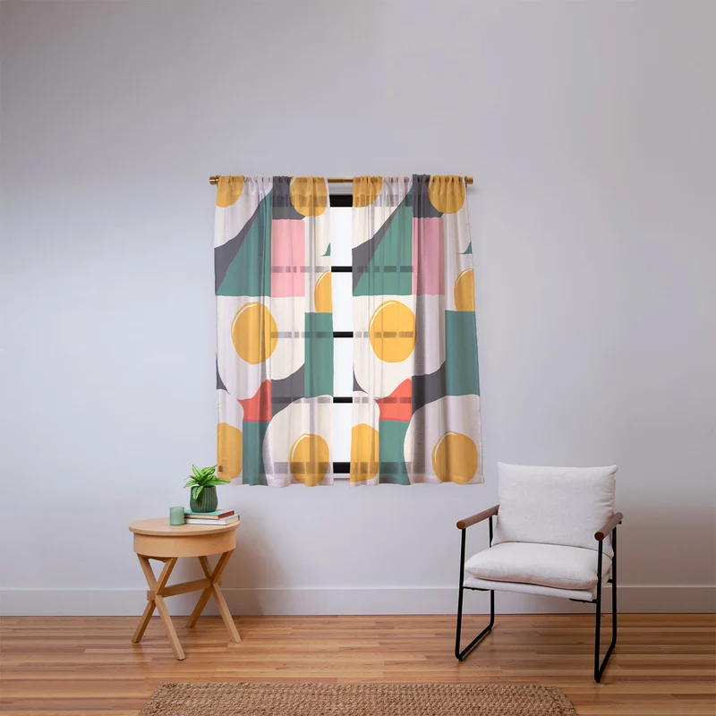 Playful Retro Abstract Eggs with Colorful Geometric Shapes Window Curtain