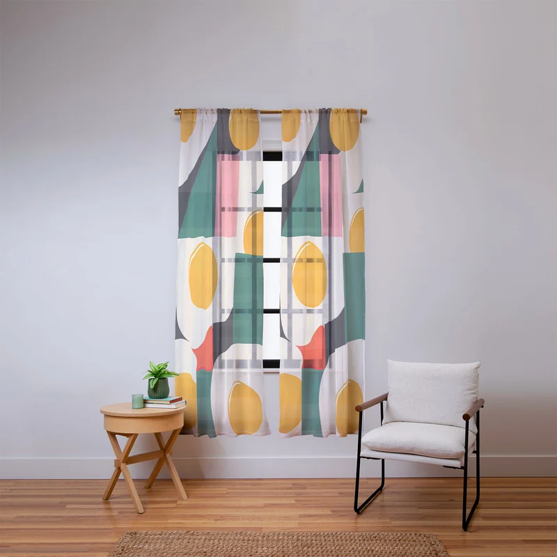 Playful Retro Abstract Eggs with Colorful Geometric Shapes Window Curtain