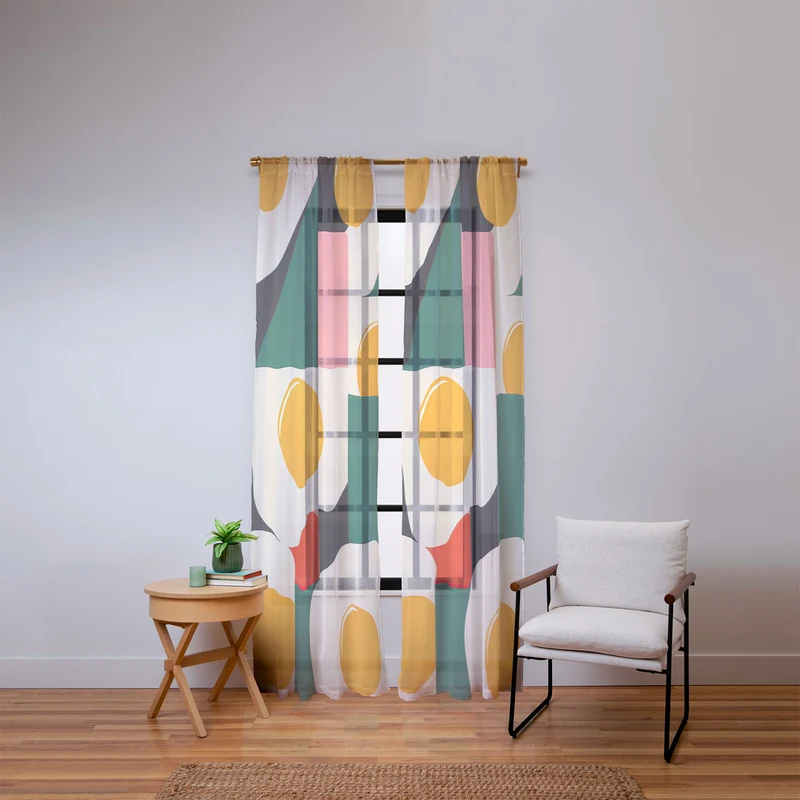 Playful Retro Abstract Eggs with Colorful Geometric Shapes Window Curtain