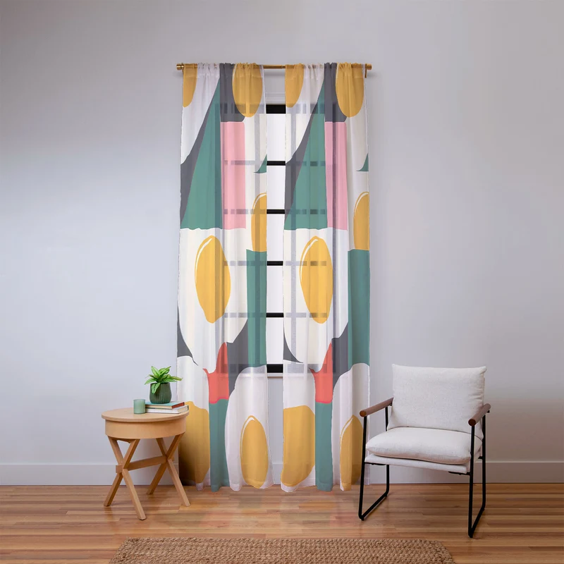 Playful Retro Abstract Eggs with Colorful Geometric Shapes Window Curtain