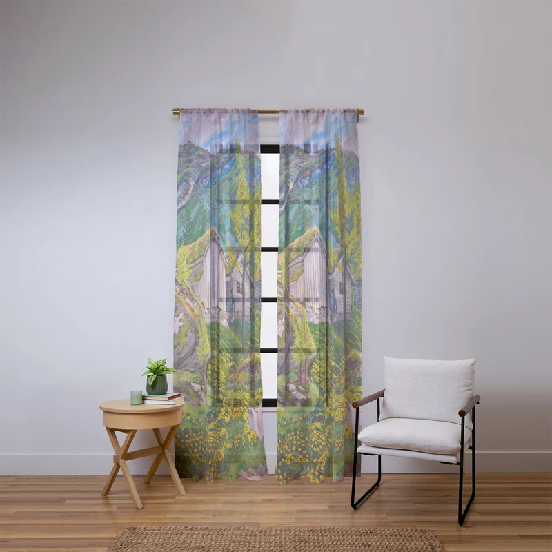 Yellow buttercup blossoms Spring Mood by Old Cotters Farm alpine landscape by Nikolai Astrup Window Curtain