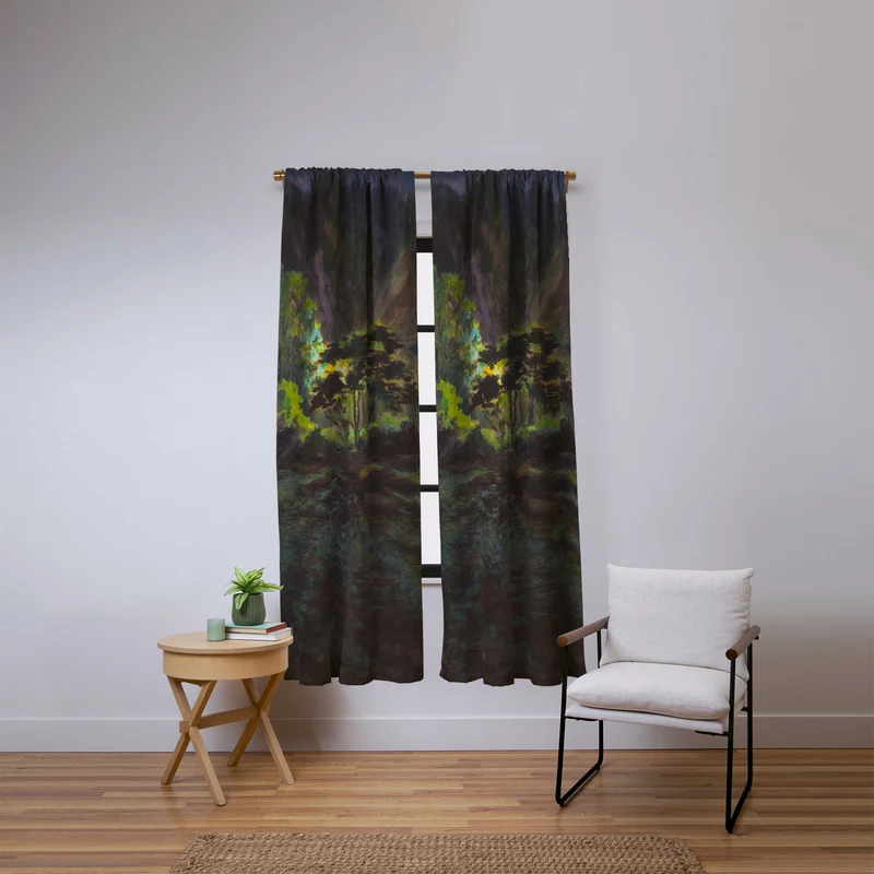 Light in the Forest landscape painting on canvas fine art print by Frank S Hermann Window Curtain