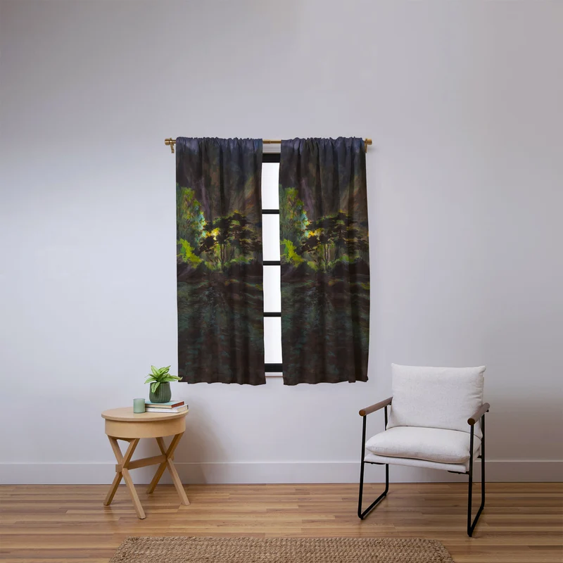 Light in the Forest landscape painting on canvas fine art print by Frank S Hermann Window Curtain