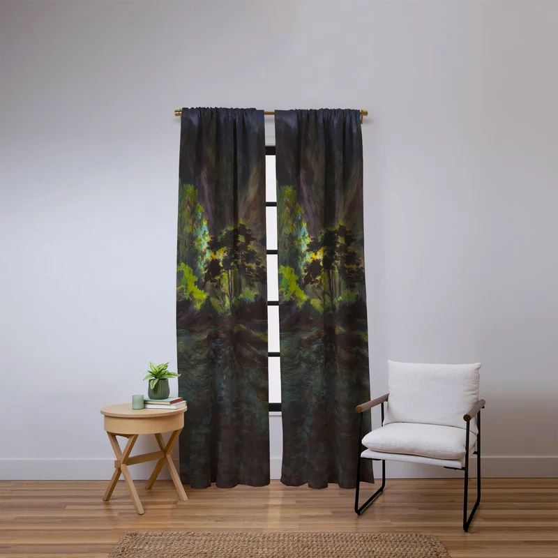 Light in the Forest landscape painting on canvas fine art print by Frank S Hermann Window Curtain