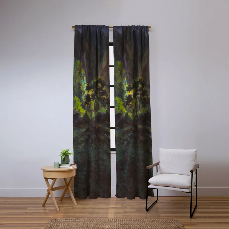Light in the Forest landscape painting on canvas fine art print by Frank S Hermann Window Curtain