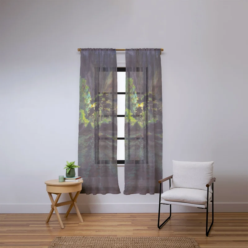 Light in the Forest landscape painting on canvas fine art print by Frank S Hermann Window Curtain