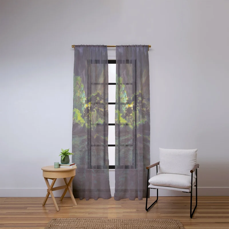 Light in the Forest landscape painting on canvas fine art print by Frank S Hermann Window Curtain