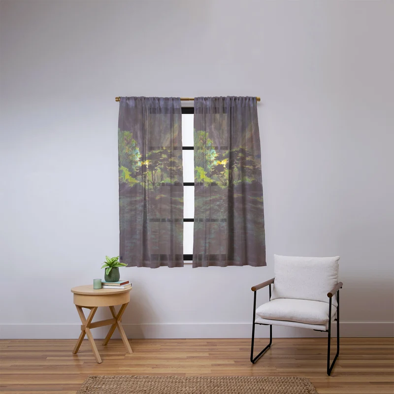 Light in the Forest landscape painting on canvas fine art print by Frank S Hermann Window Curtain