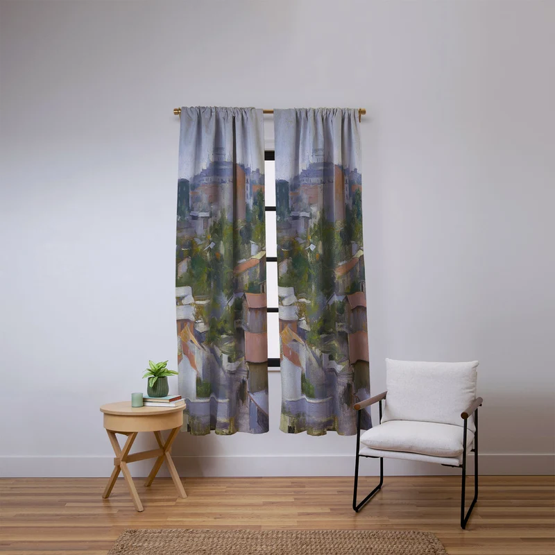 Paris France Montmartre cityscape painting fine art print by Ramon Casas Window Curtain