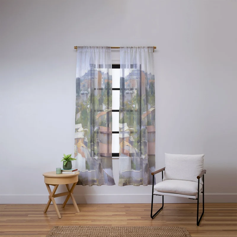 Paris France Montmartre cityscape painting fine art print by Ramon Casas Window Curtain