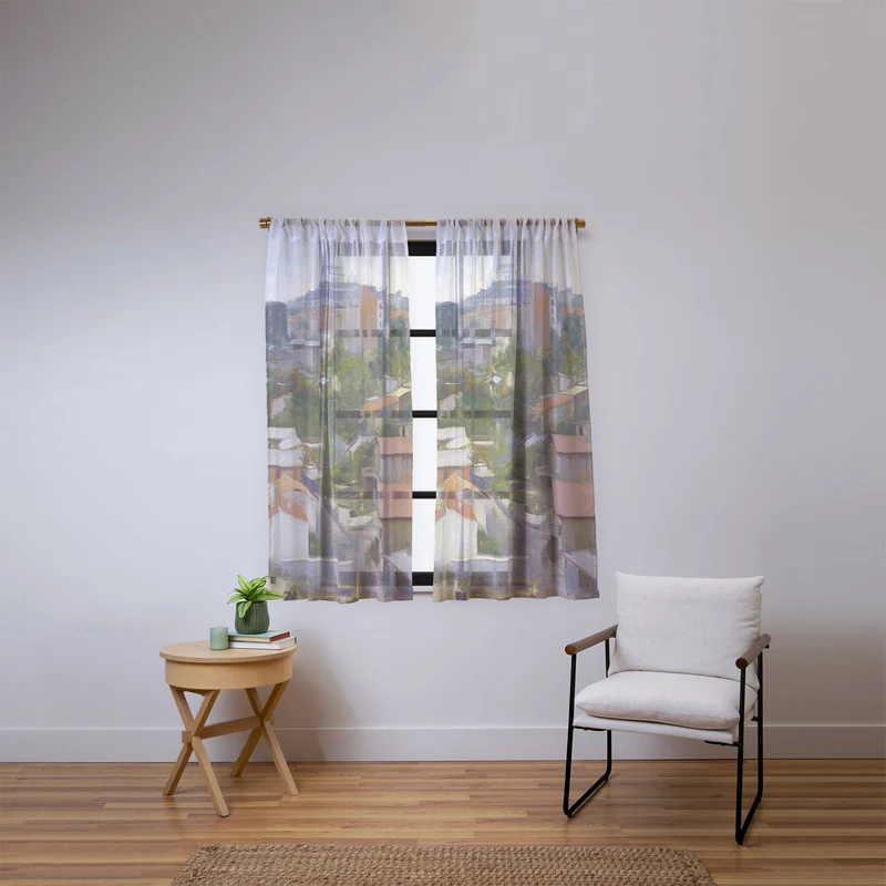 Paris France Montmartre cityscape painting fine art print by Ramon Casas Window Curtain