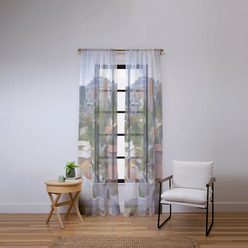 Paris France Montmartre cityscape painting fine art print by Ramon Casas Window Curtain