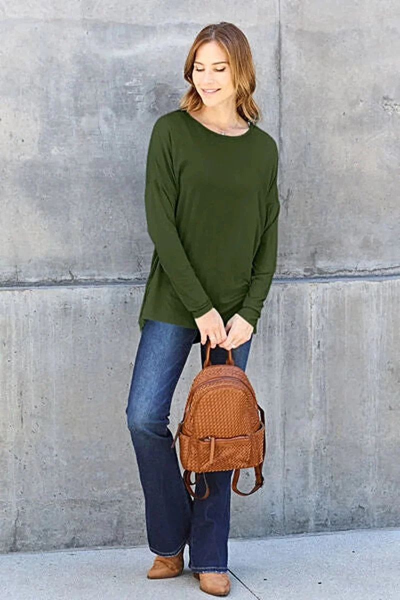 Basic Bae T-shirt met verlaagde schouders - Ronde hals, normale maat, van zachte rayonmix