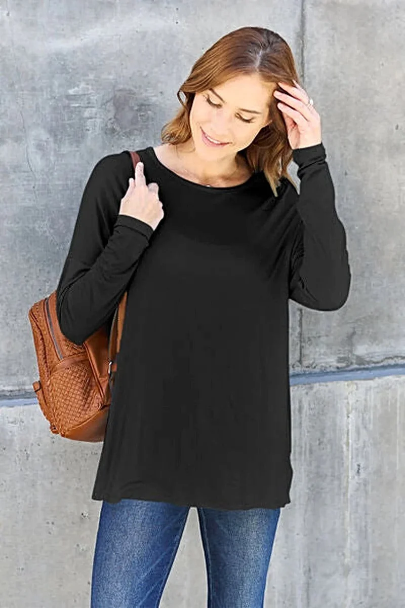 Basic Bae T-shirt met verlaagde schouders - Ronde hals, normale maat, van zachte rayonmix