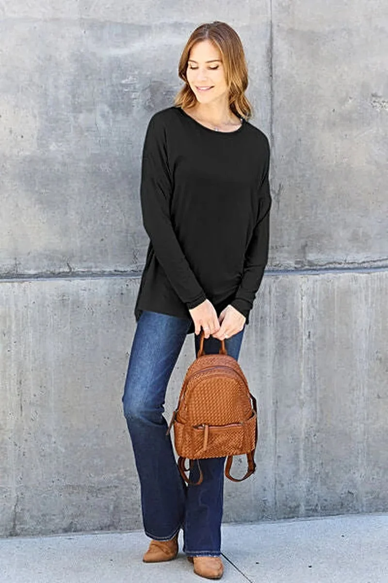 Basic Bae T-shirt met verlaagde schouders - Ronde hals, normale maat, van zachte rayonmix