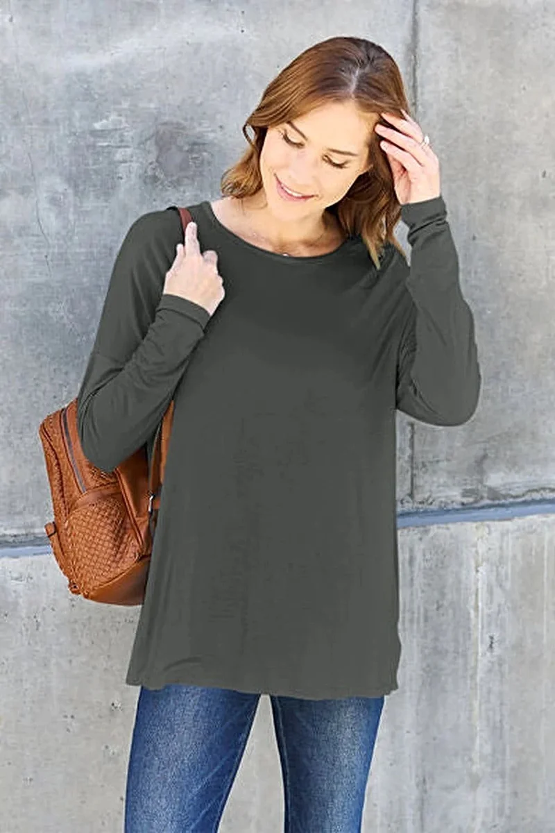Basic Bae T-shirt met verlaagde schouders - Ronde hals, normale maat, van zachte rayonmix