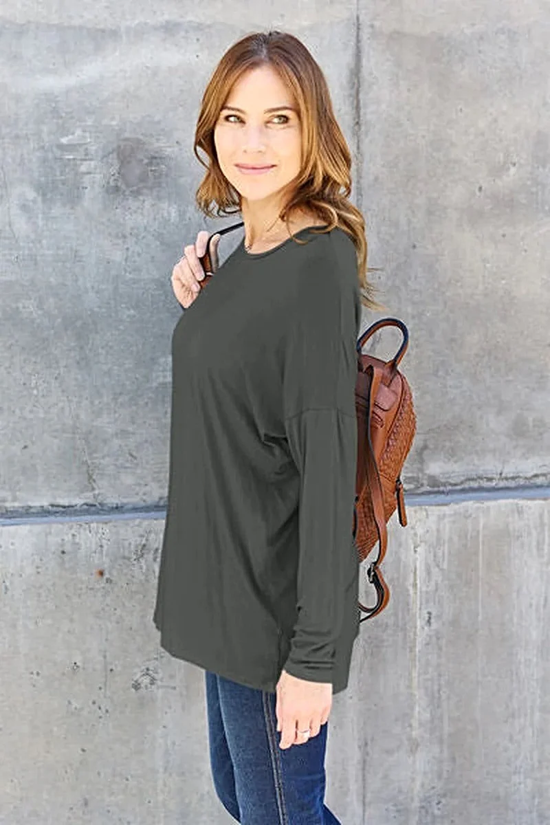 Basic Bae T-shirt met verlaagde schouders - Ronde hals, normale maat, van zachte rayonmix