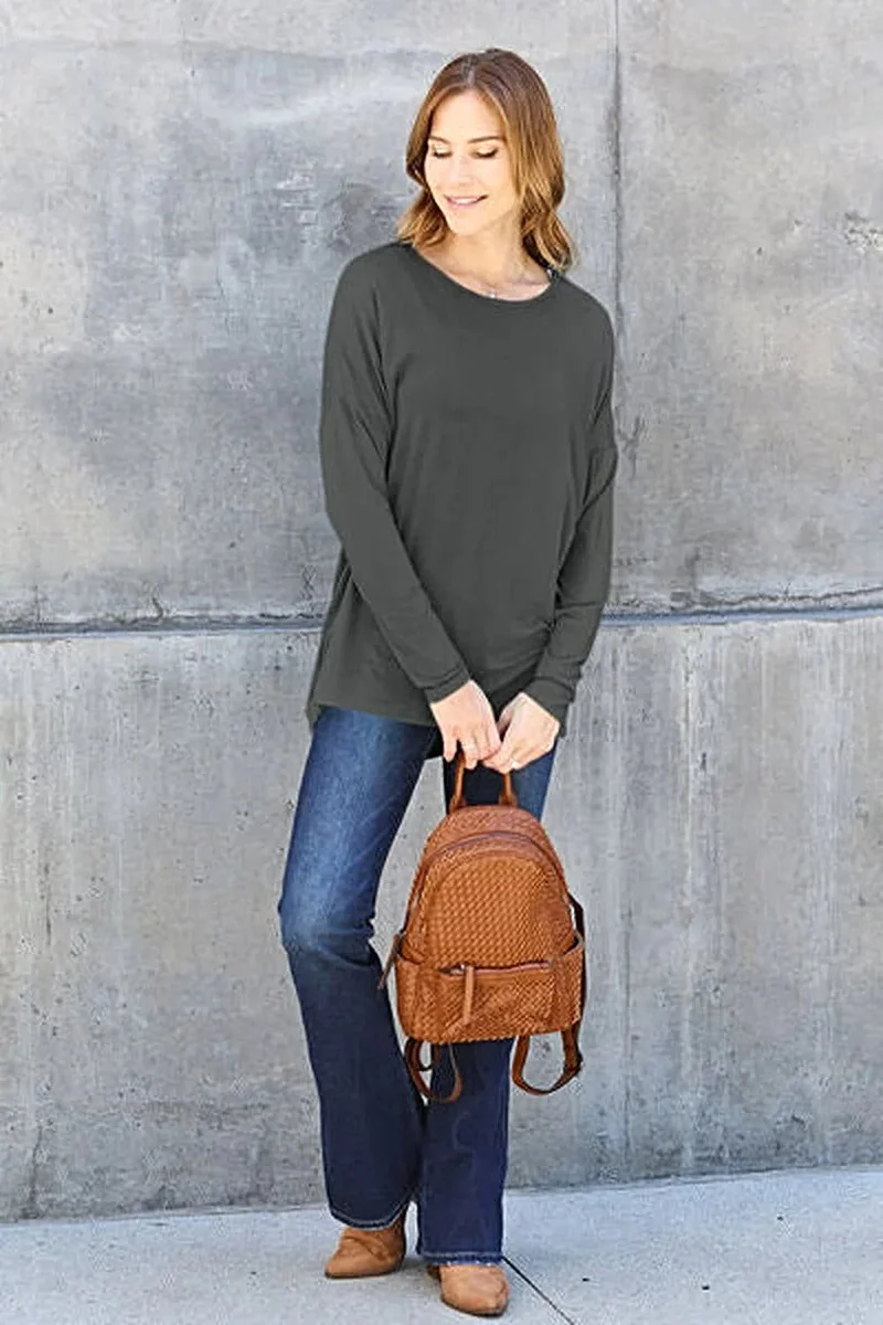 Basic Bae T-shirt met verlaagde schouders - Ronde hals, normale maat, van zachte rayonmix