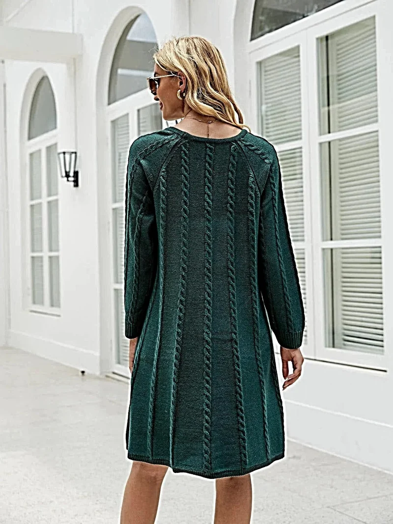 Kabelgebreide trui-jurk voor dames - Zachte acryl, licht elastisch, lange mouwen - Trendy stijl