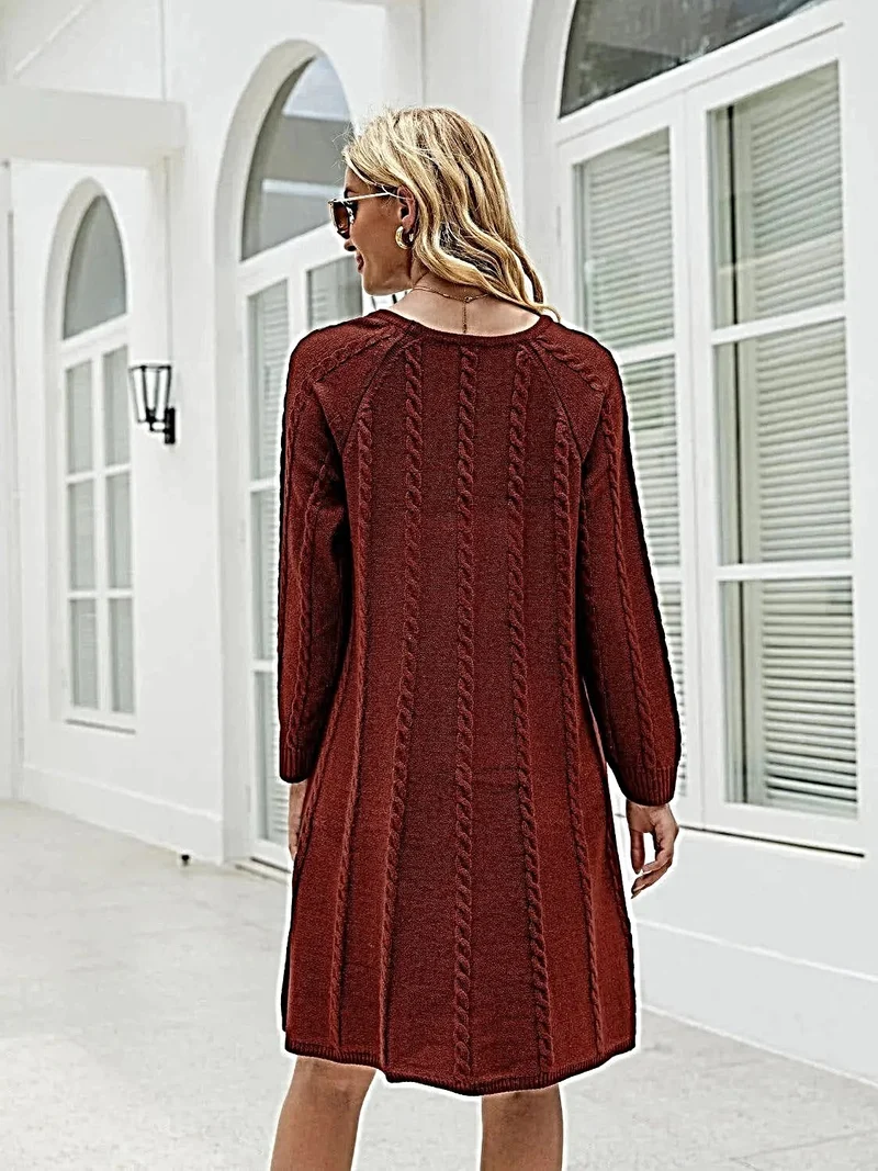 Kabelgebreide trui-jurk voor dames - Zachte acryl, licht elastisch, lange mouwen - Trendy stijl