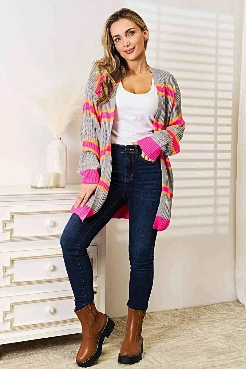 Chique geribbelde cardigan met lange mouwen van 100% acryl - comfortabel, elegant en perfect om te combineren met andere kledingstukken.