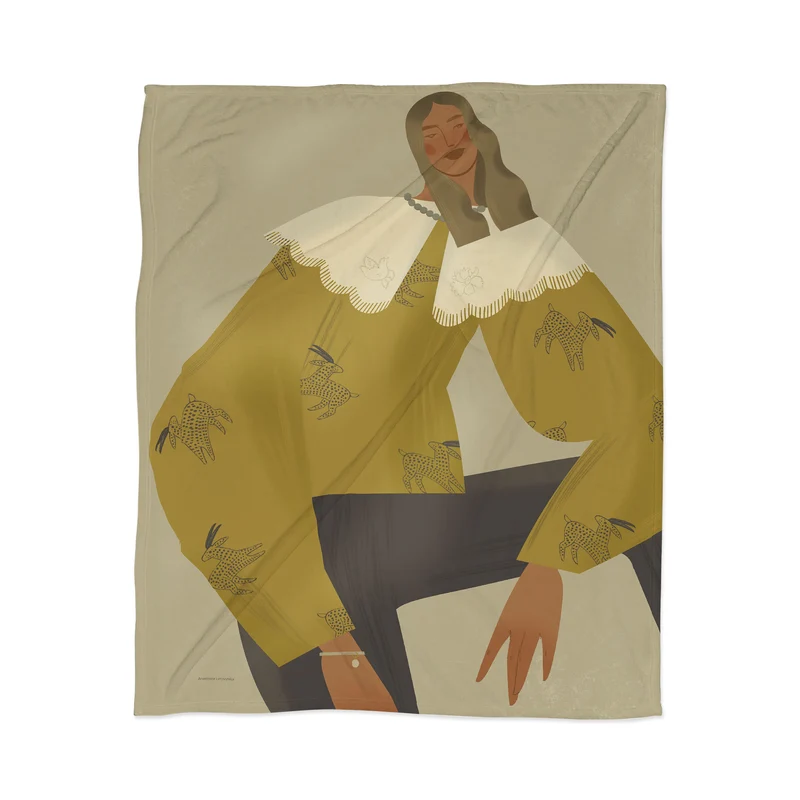 Portrait of a girl in a yellow shirt with goats Throw Blanket