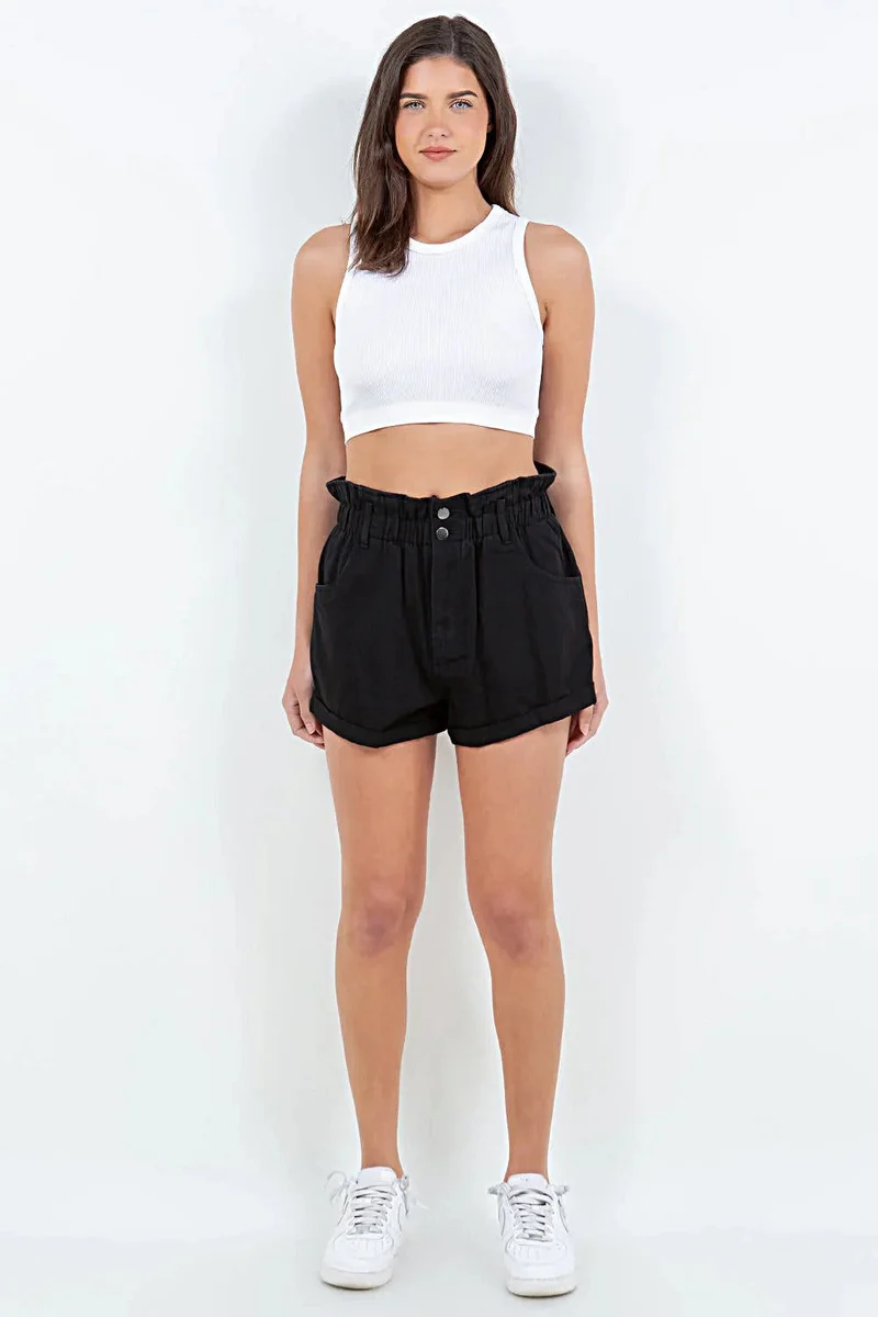 Chique shorts met hoge taille en papieren zakken - Lichtgewicht 100% katoen, perfect voor een zomerse look.