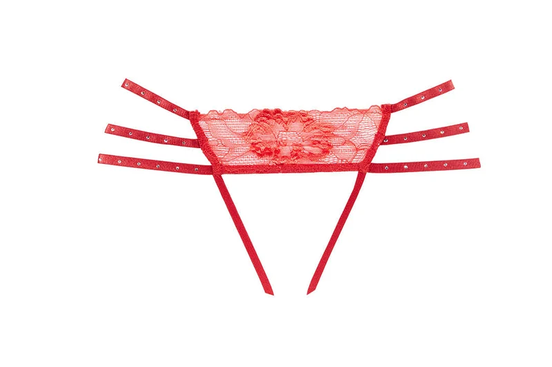 Allure Nicole Rode Sexy Slipjes met Strass Bandjes en Kant Details