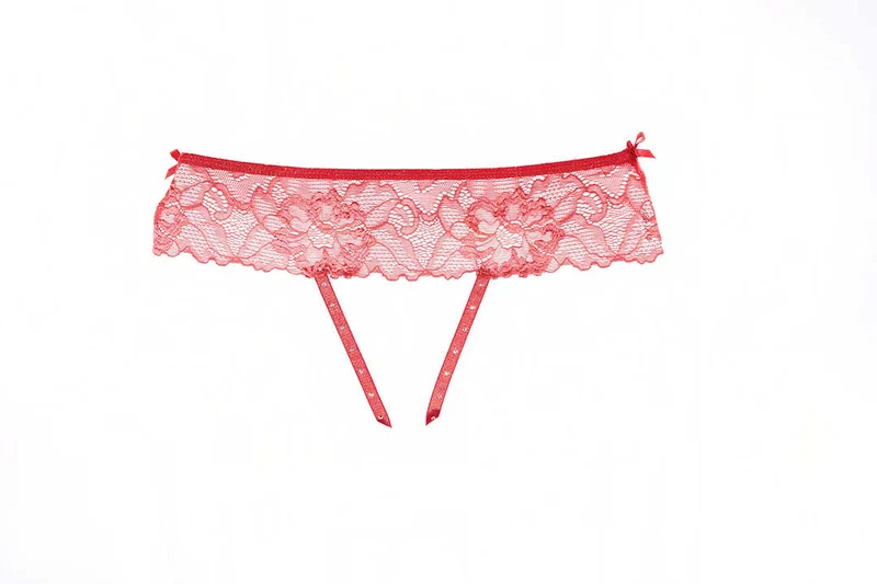 Flirterige rode panty met kant en strass bandjes - Allure 2-8702R