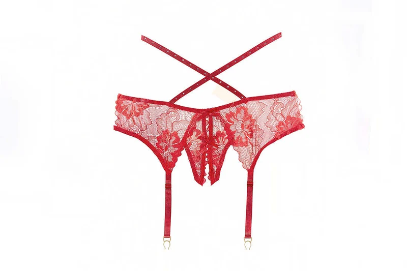 Allure 2-8602B Charlotte kruisloze kousenbandpanty in rood met strass-accenten