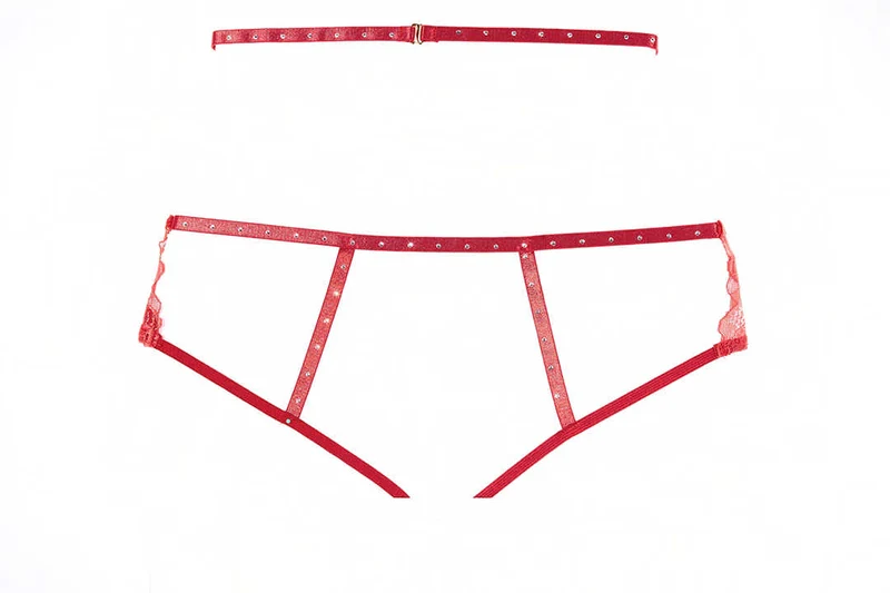 Allure 2-8602B Charlotte kruisloze kousenbandpanty in rood met strass-accenten