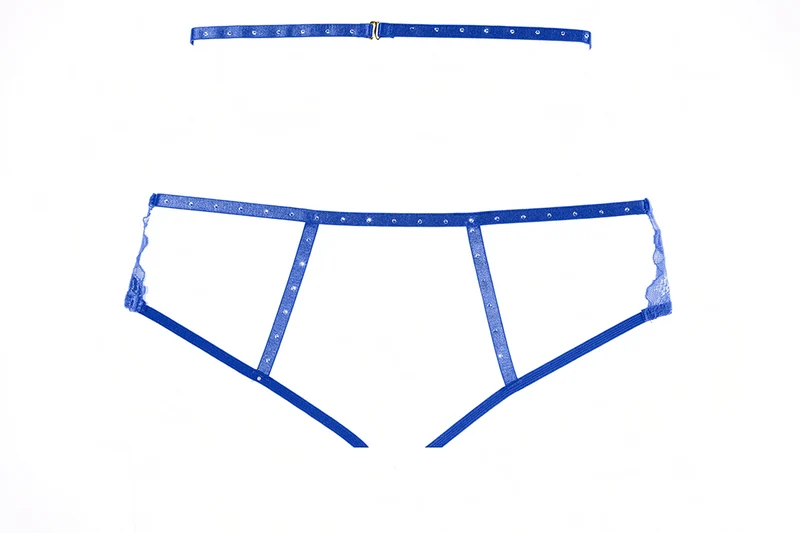 Blauwe kruisloze kousenband met strass-bandjes - Allure Charlotte-collectie