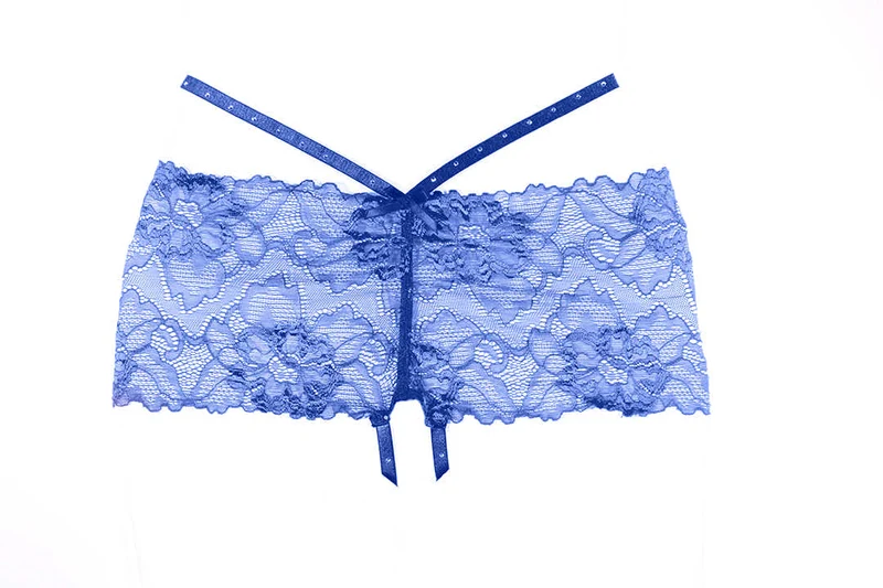 Allure 15-8502B Kelly kruisloze shorts in blauw met strass-bandjes voor een sexy uitstraling