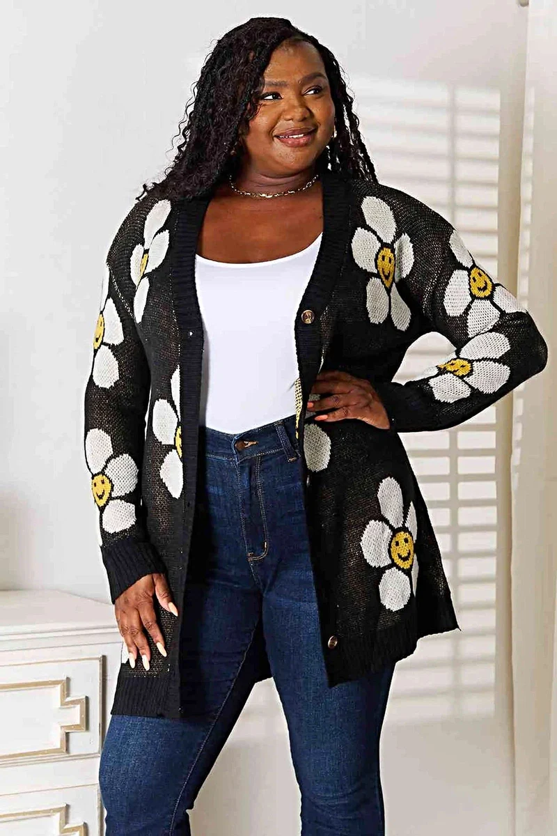 Lange cardigan met bloemenprint - elegante knoopsluiting, ribdetails en een gemiddelde stretch.