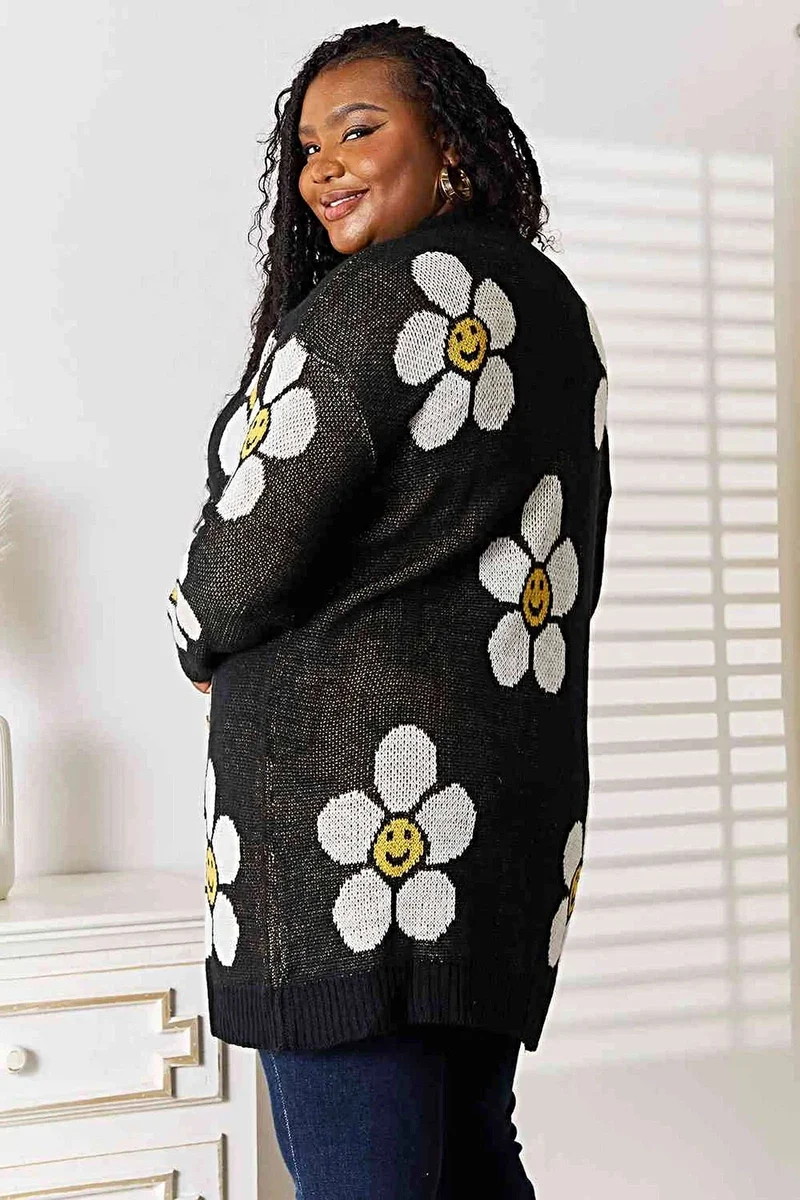 Lange cardigan met bloemenprint - elegante knoopsluiting, ribdetails en een gemiddelde stretch.