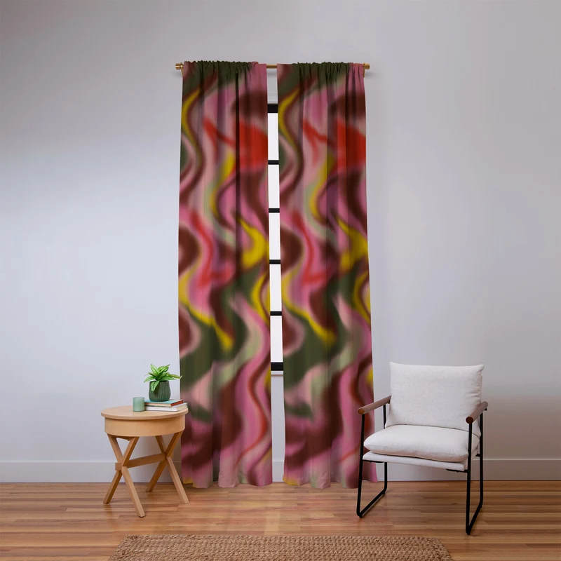Groovy Abstract Waves in Pink Green Yellow and Red Window Curtain